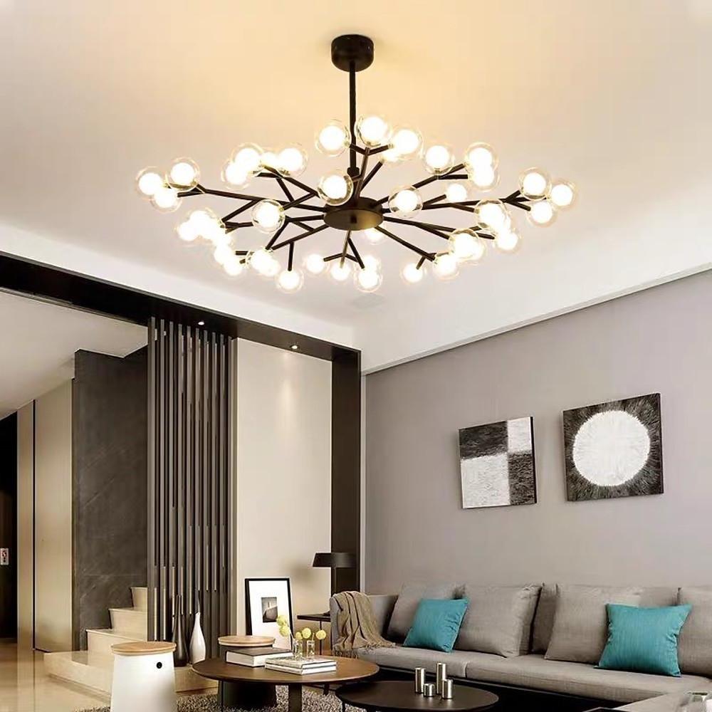 Modern 45-Light Glass Cluster Chandelier - Black & Gold Finish