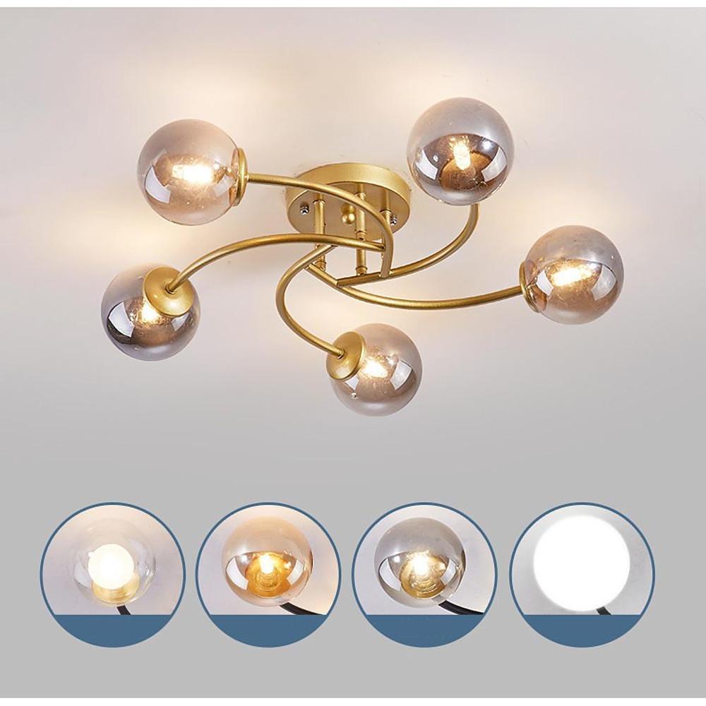 Modern Glass Globe Semi Flush Mount Ceiling Light - 3 or 5 Light