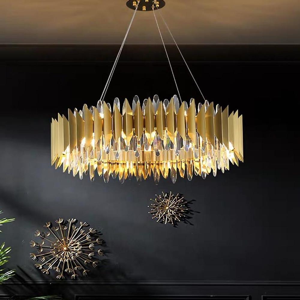 Modern Crystal Chandelier Round Stainless Steel Ceiling Light