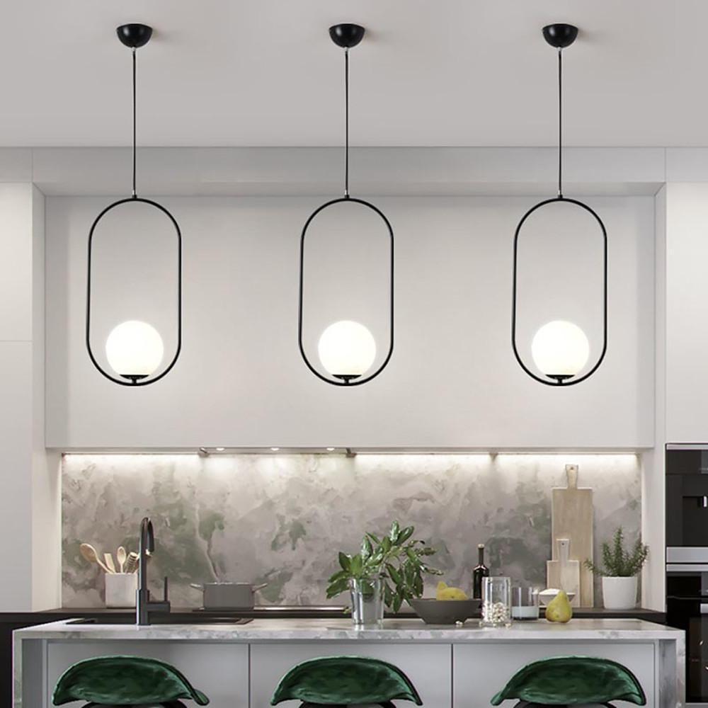 Rounded Rectangle Glass Globe LED Pendant Light - Modern Black
