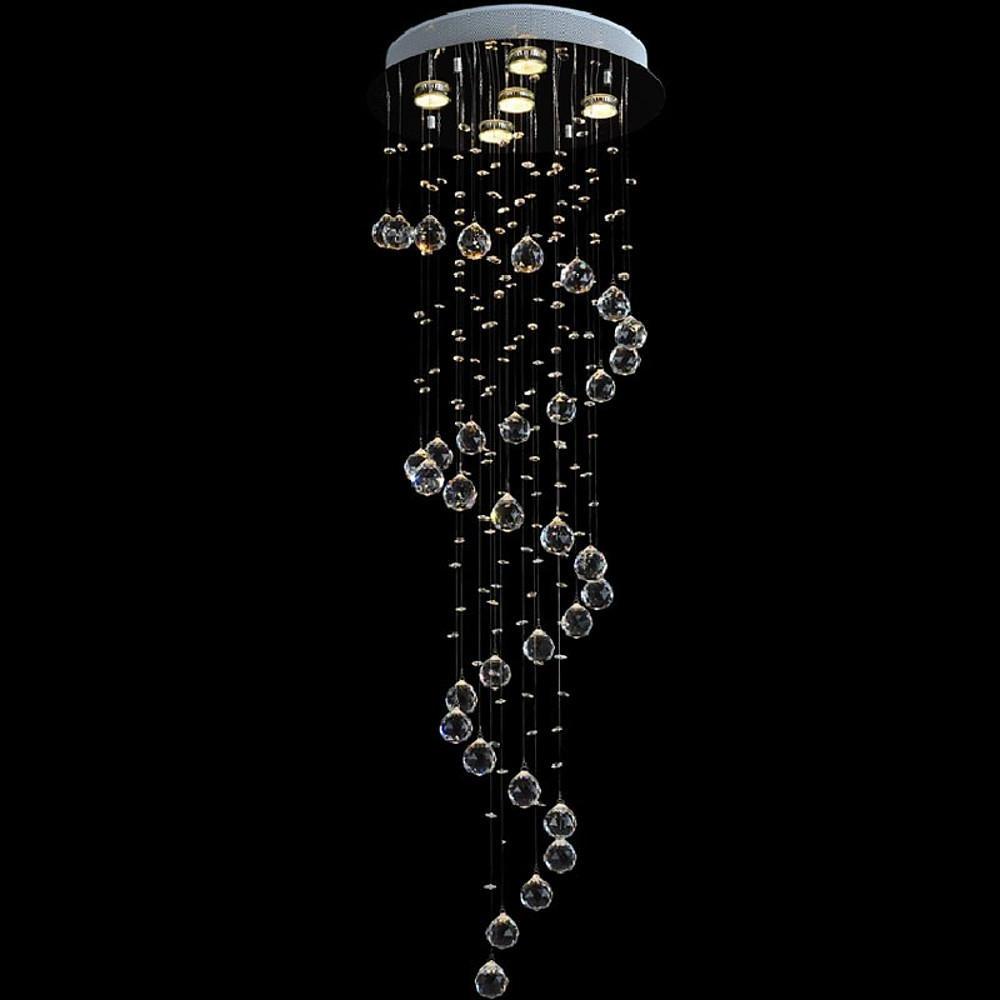 Spiral Crystal Raindrop Chandelier - Modern 5-Tier Staircase Light