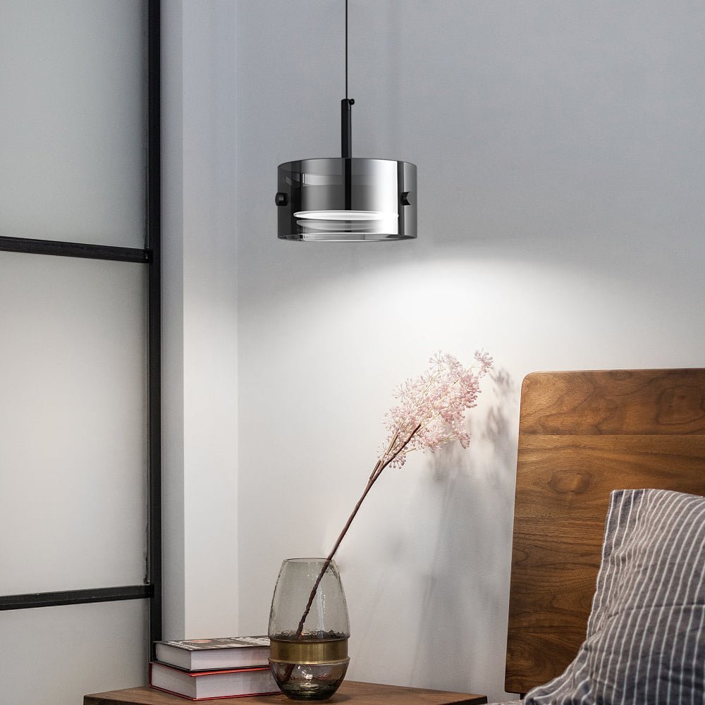 Smoke Gray Glass Cylinder Nordic Pendant Light with 3-Step Dimming