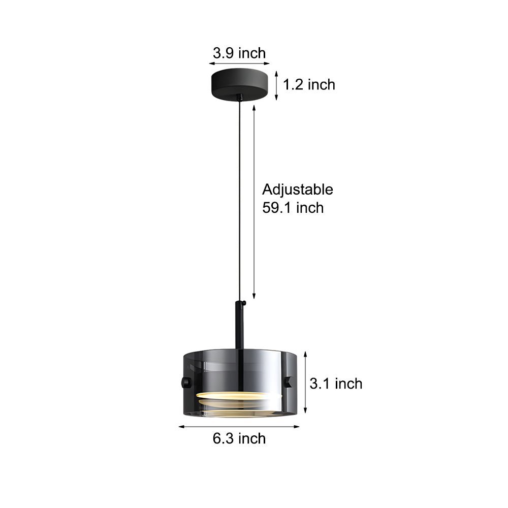Smoke Gray Glass Cylinder Nordic Pendant Light with 3-Step Dimming