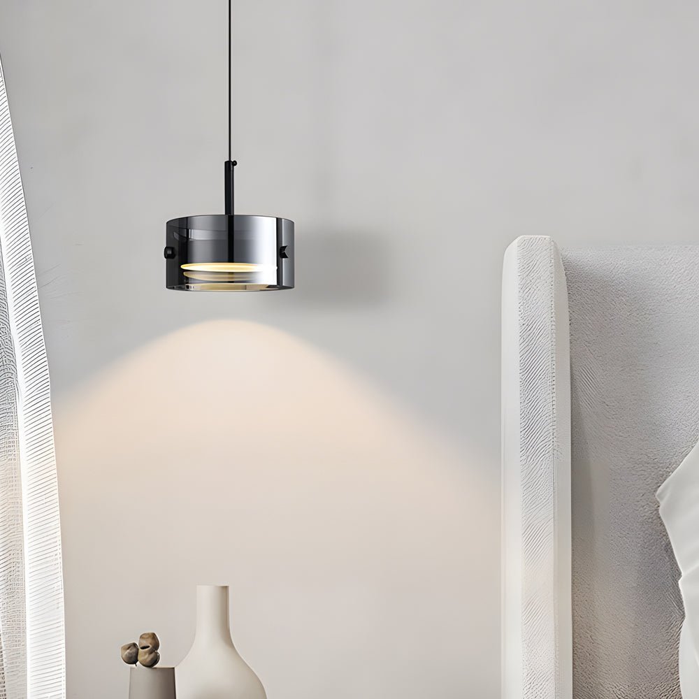 Smoke Gray Glass Cylinder Nordic Pendant Light with 3-Step Dimming