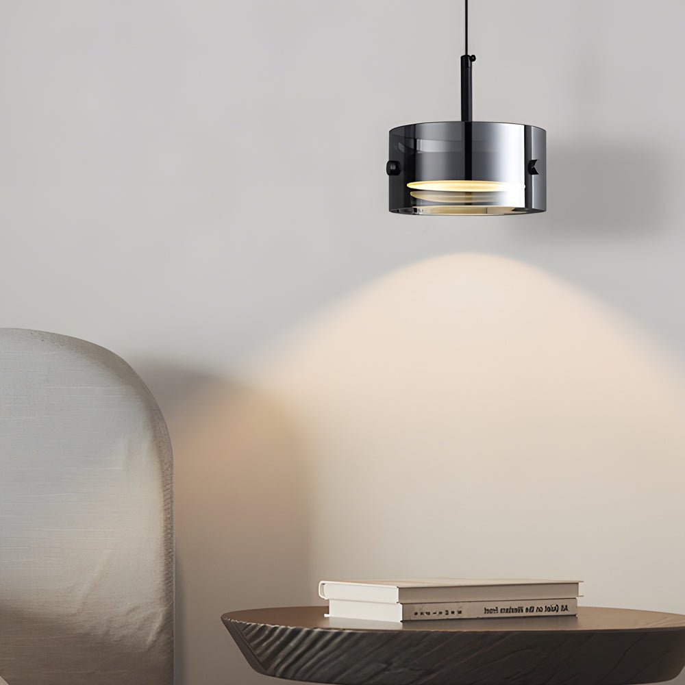 Smoke Gray Glass Cylinder Nordic Pendant Light with 3-Step Dimming