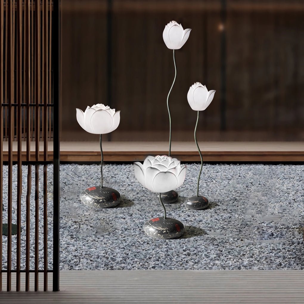 Modern Lotus Glass Floor Lamp with Resin Base