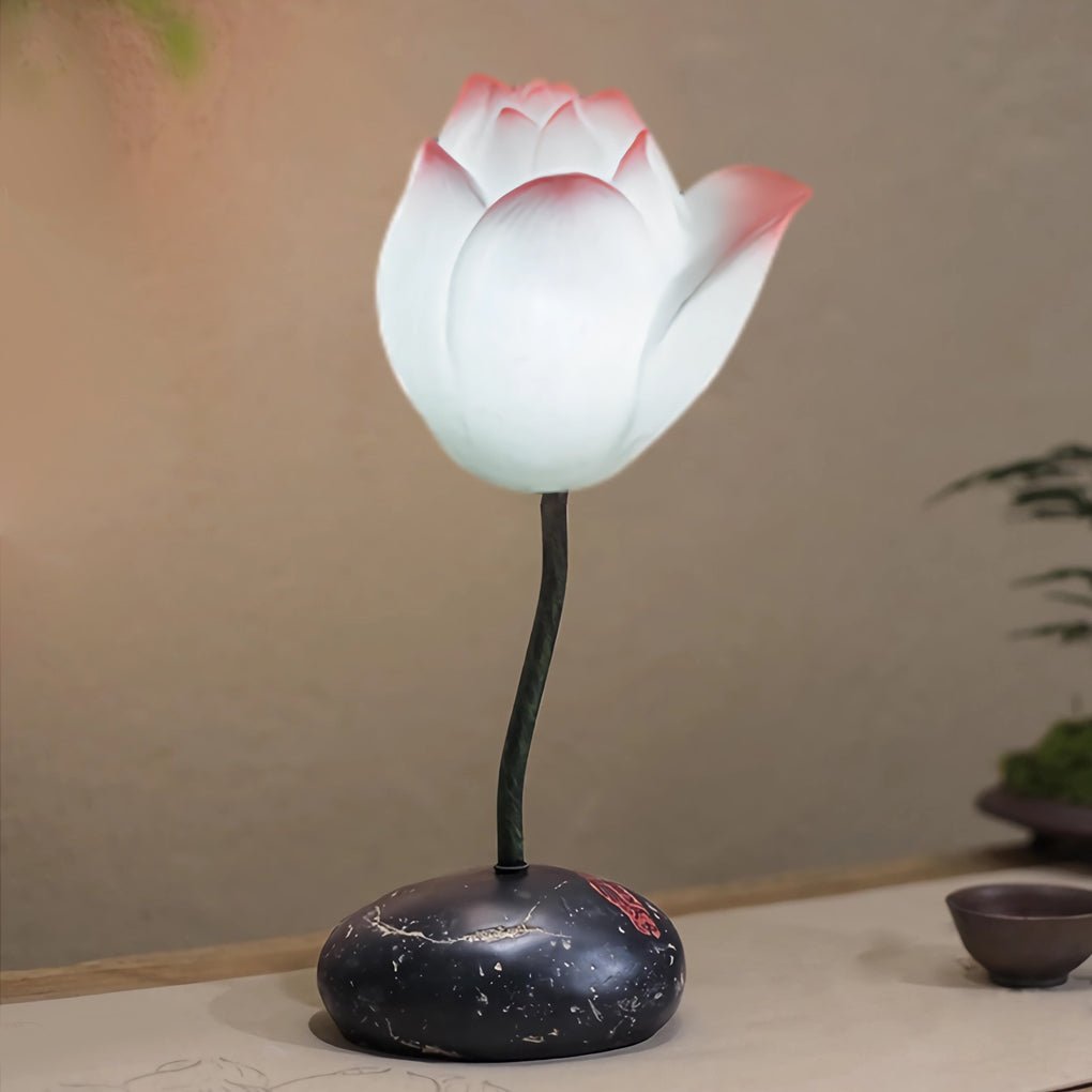 Modern Lotus Glass Floor Lamp with Resin Base