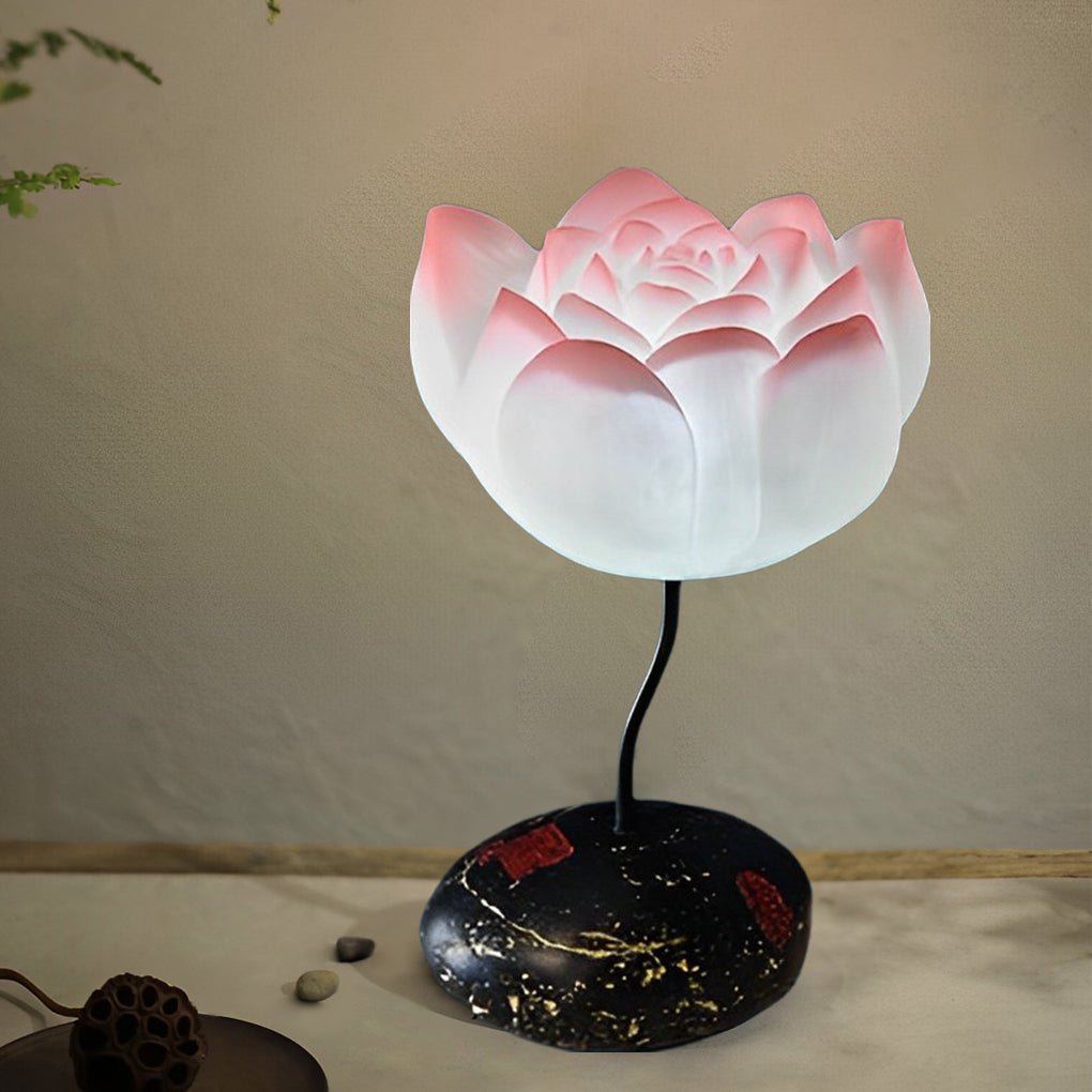 Modern Lotus Glass Floor Lamp with Resin Base