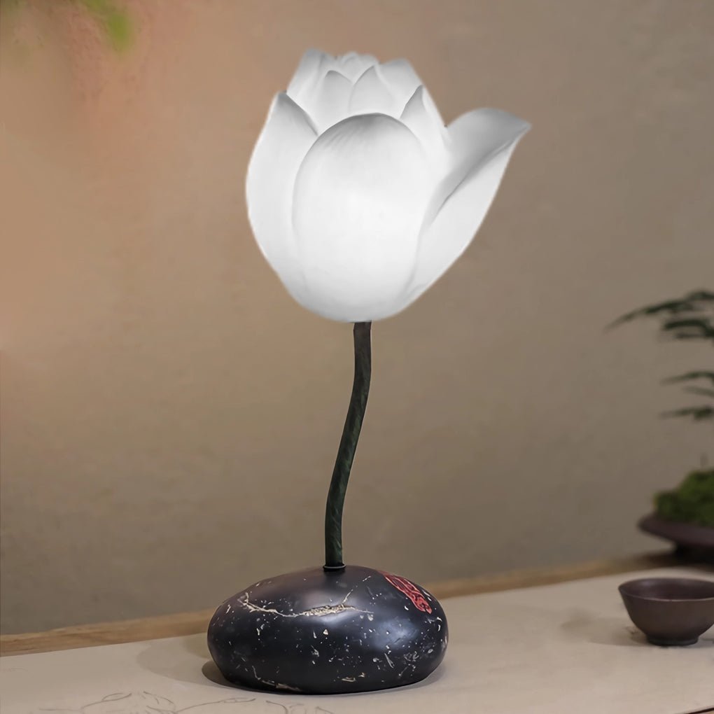 Modern Lotus Glass Floor Lamp with Resin Base
