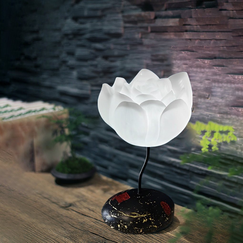 Modern Lotus Glass Floor Lamp with Resin Base