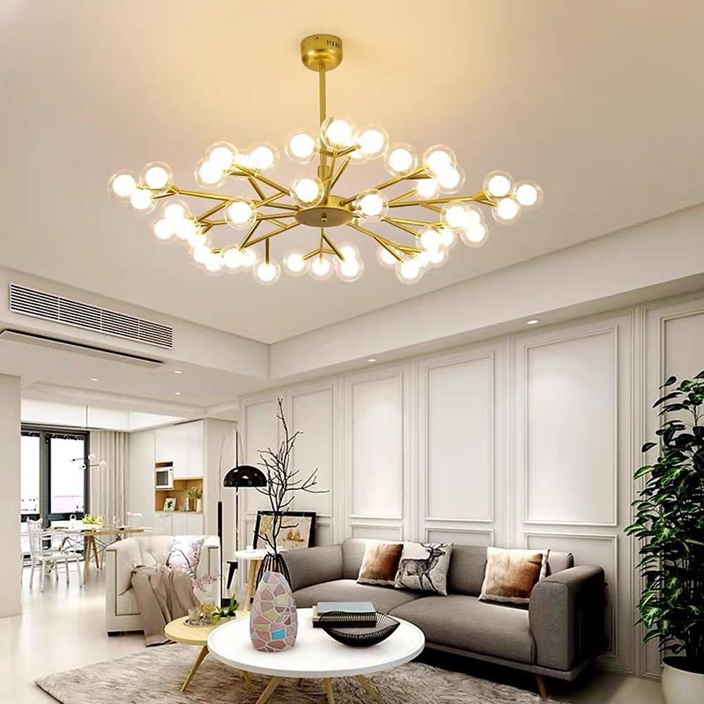 Modern 45-Light Glass Cluster Chandelier - Black & Gold Finish