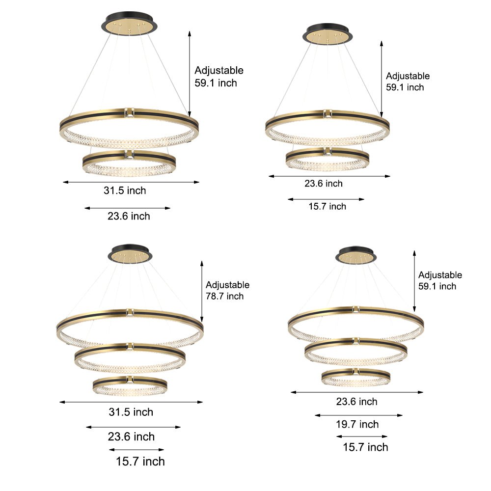 Crystal Ring Chandelier Modern Three-Step Dimming Brushed Gold