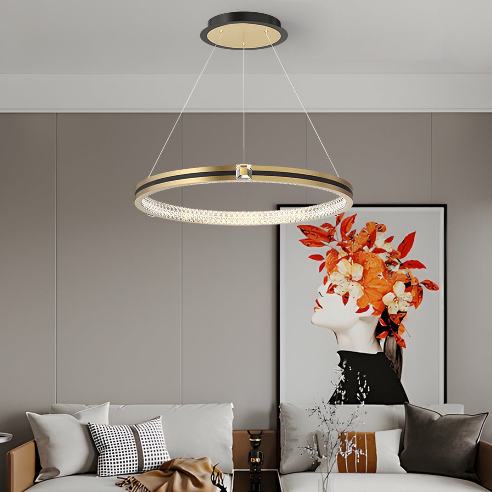 Crystal Ring Chandelier Modern Three-Step Dimming Brushed Gold