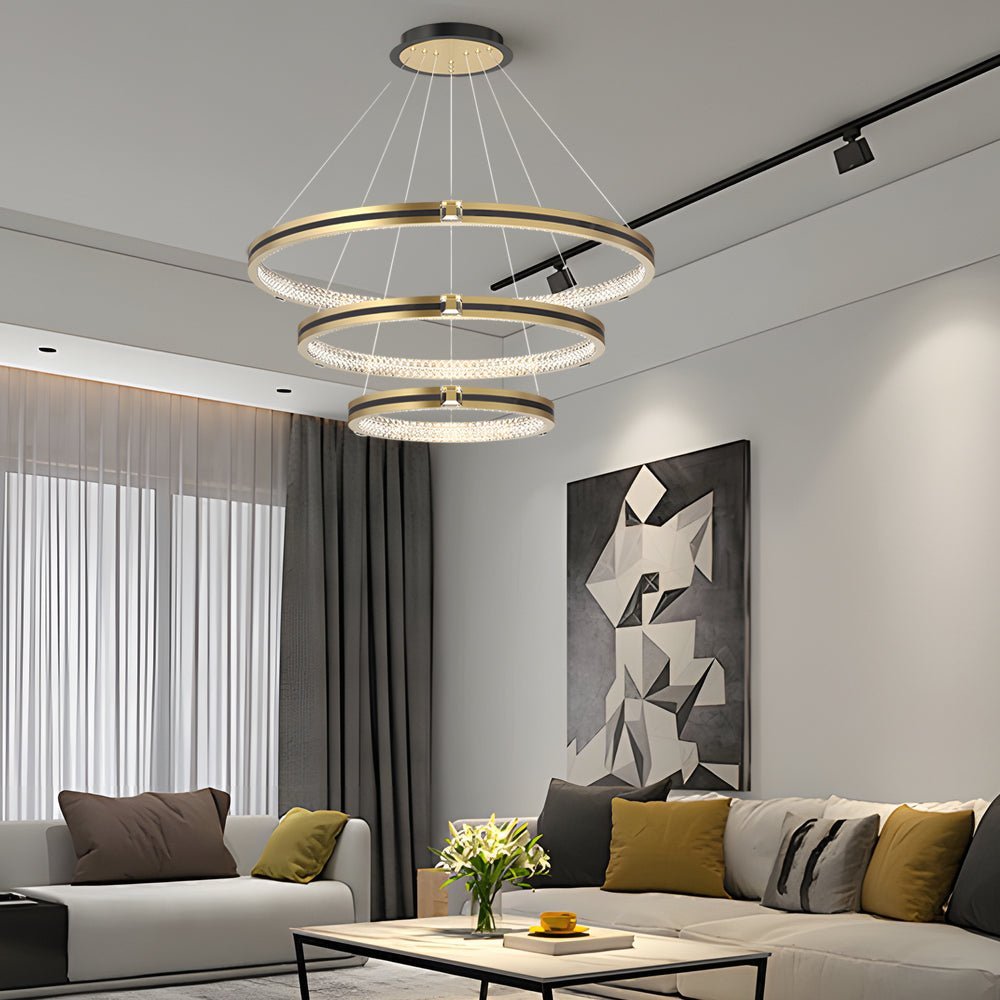 Crystal Ring Chandelier Modern Three-Step Dimming Brushed Gold