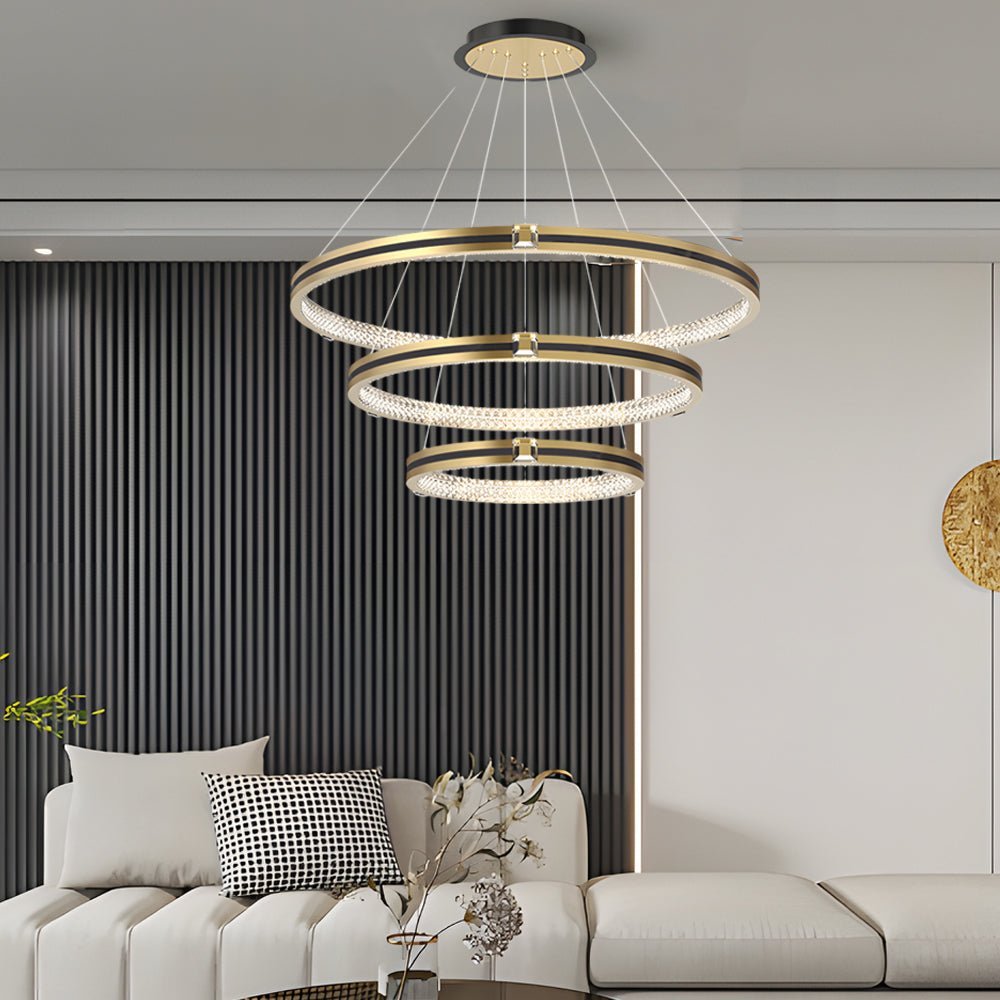 Crystal Ring Chandelier Modern Three-Step Dimming Brushed Gold