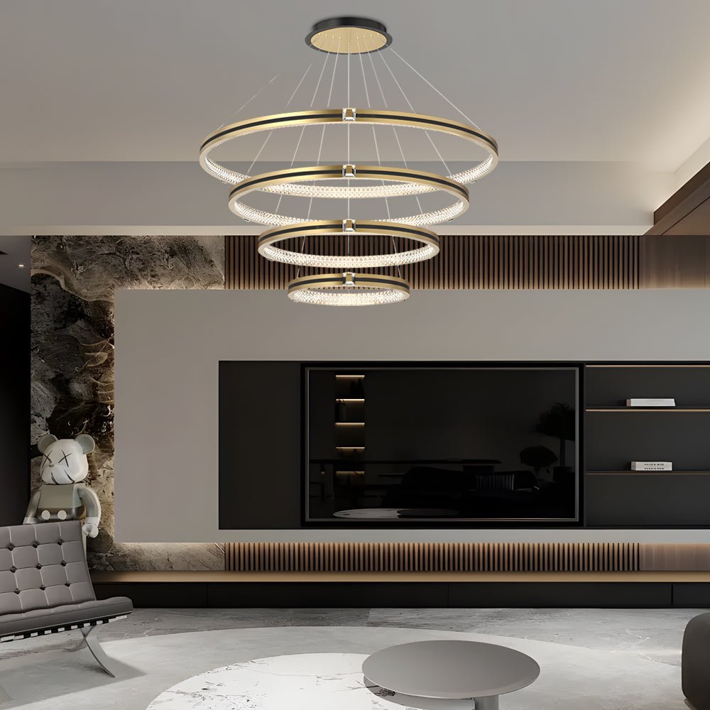 Crystal Ring Chandelier Modern Three-Step Dimming Brushed Gold