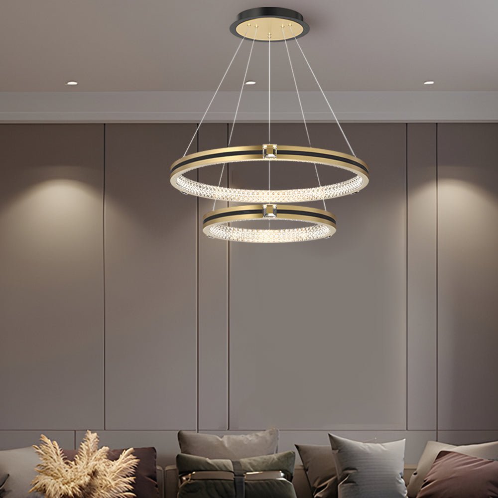 Crystal Ring Chandelier Modern Three-Step Dimming Brushed Gold