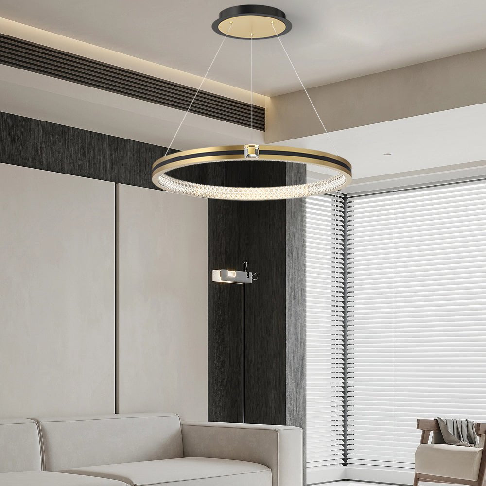 Crystal Ring Chandelier Modern Three-Step Dimming Brushed Gold