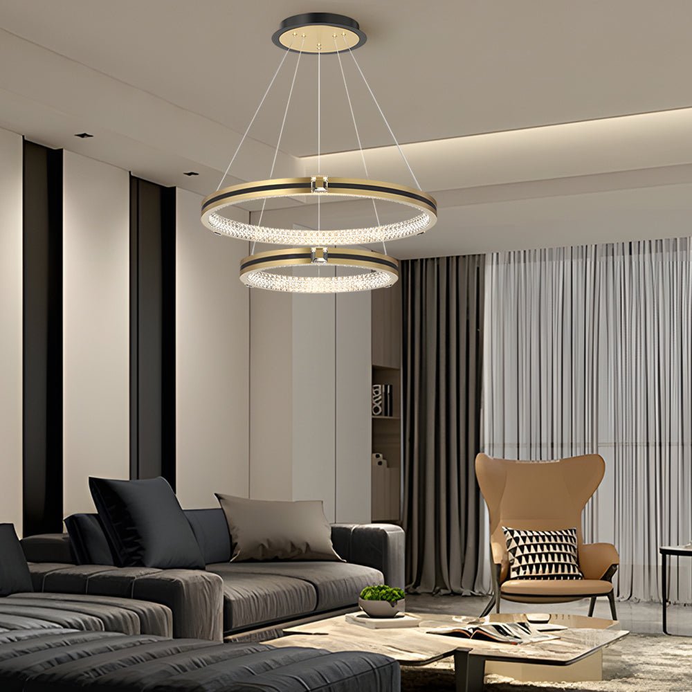 Crystal Ring Chandelier Modern Three-Step Dimming Brushed Gold