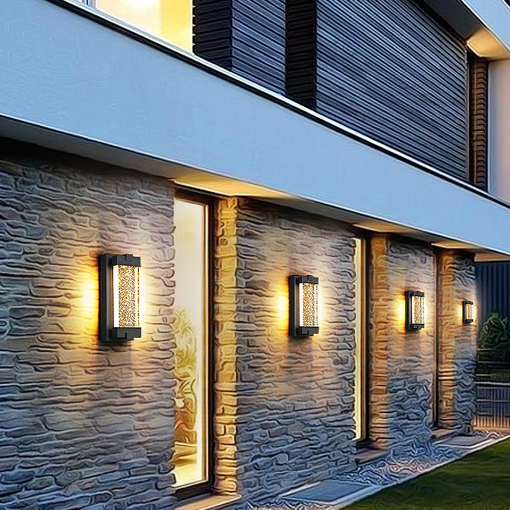 Rectangular Crystal Bubble Waterproof Outdoor Wall Light Black