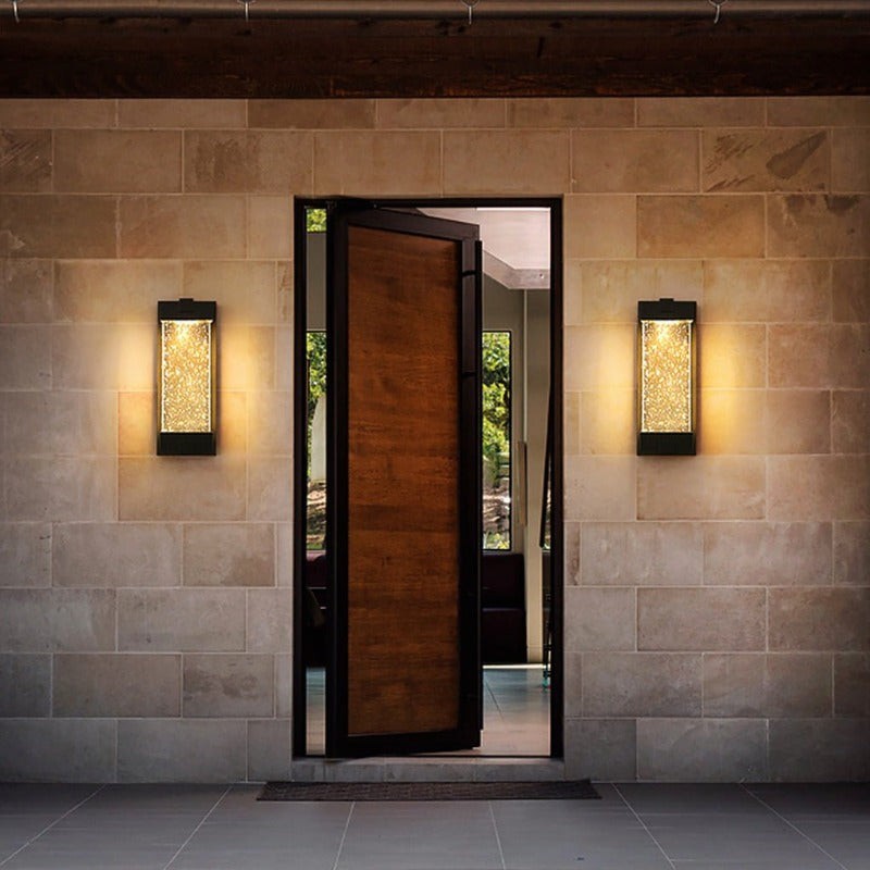 Rectangular Crystal Bubble Waterproof Outdoor Wall Light Black