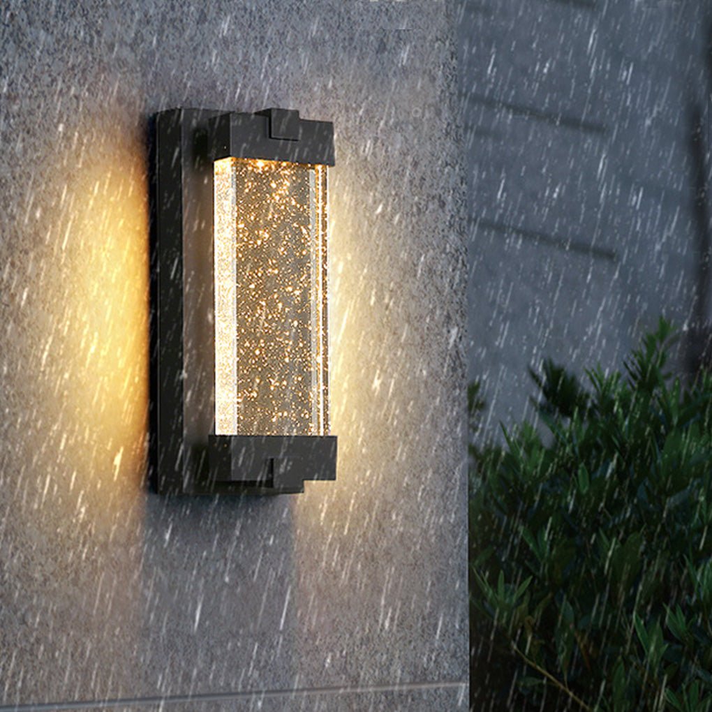 Rectangular Crystal Bubble Waterproof Outdoor Wall Light Black