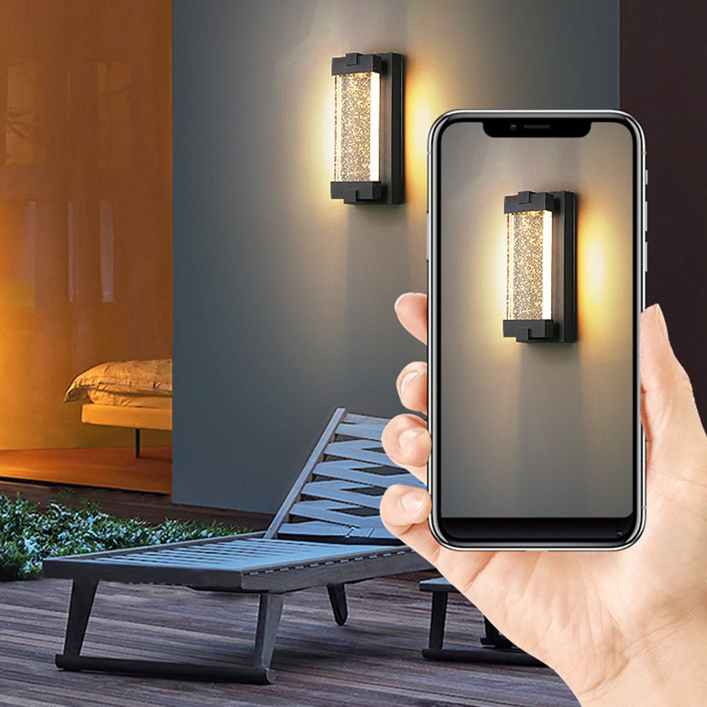 Rectangular Crystal Bubble Waterproof Outdoor Wall Light Black