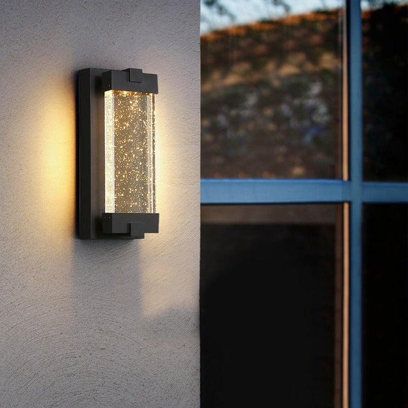 Rectangular Crystal Bubble Waterproof Outdoor Wall Light Black