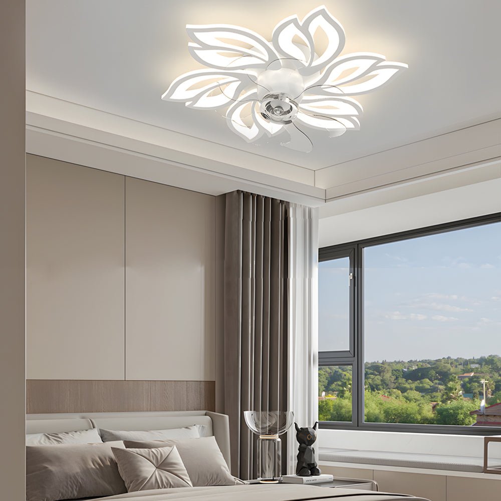 Modern Flower Design Flush Mount Ceiling Fan with 3-Step Dimming Light