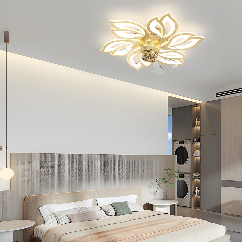 Modern Flower Design Flush Mount Ceiling Fan with 3-Step Dimming Light