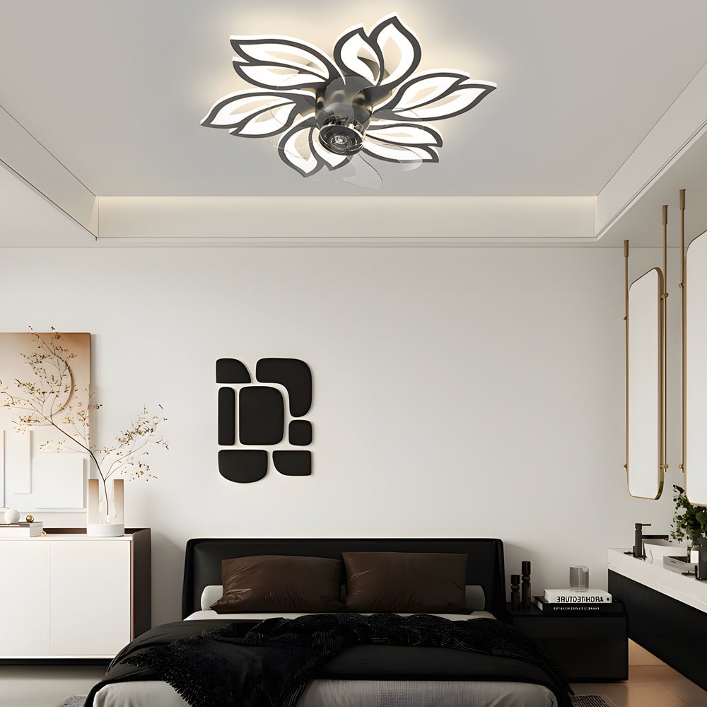 Modern Flower Design Flush Mount Ceiling Fan with 3-Step Dimming Light
