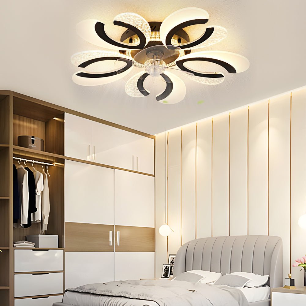 Modern Floral Ceiling Fan Light with Smart Dimming & Remote