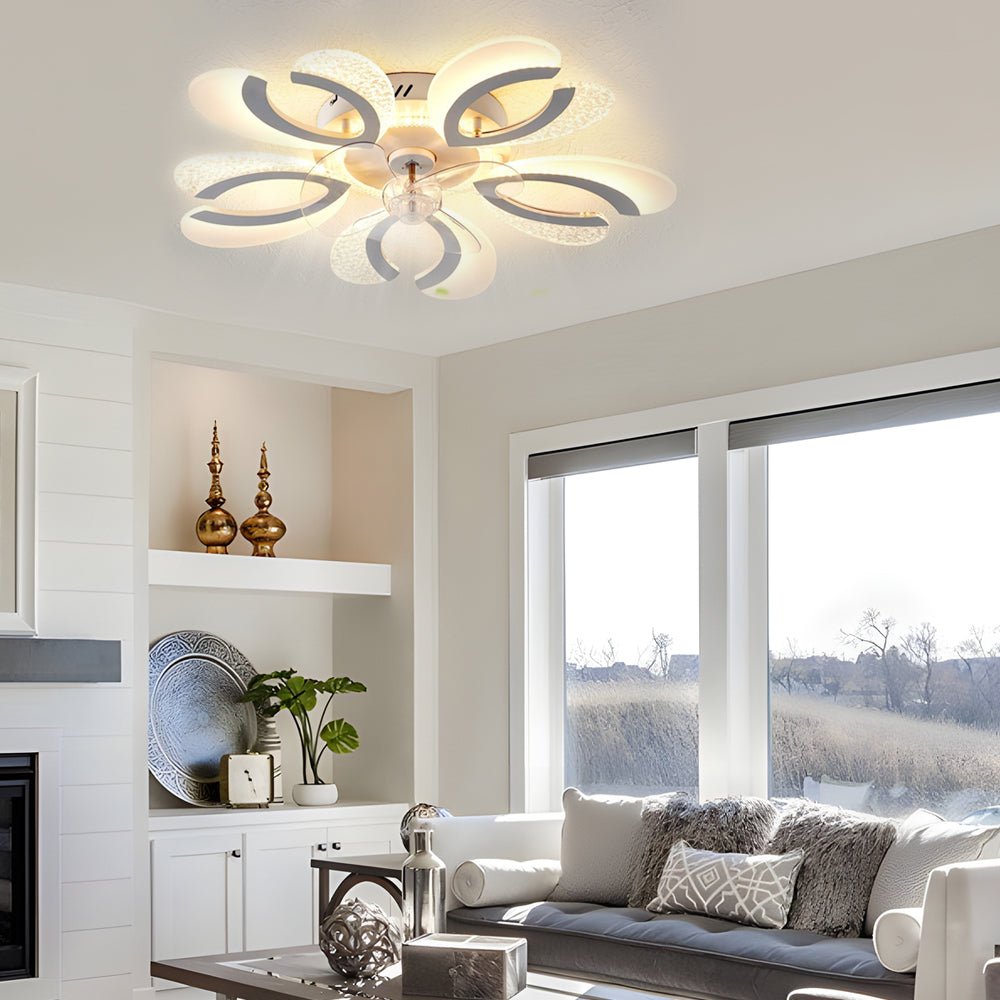 Modern Floral Ceiling Fan Light with Smart Dimming & Remote
