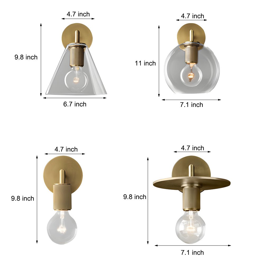 Modern Glass Shade Wall Sconce with Gold Hardware Finish
