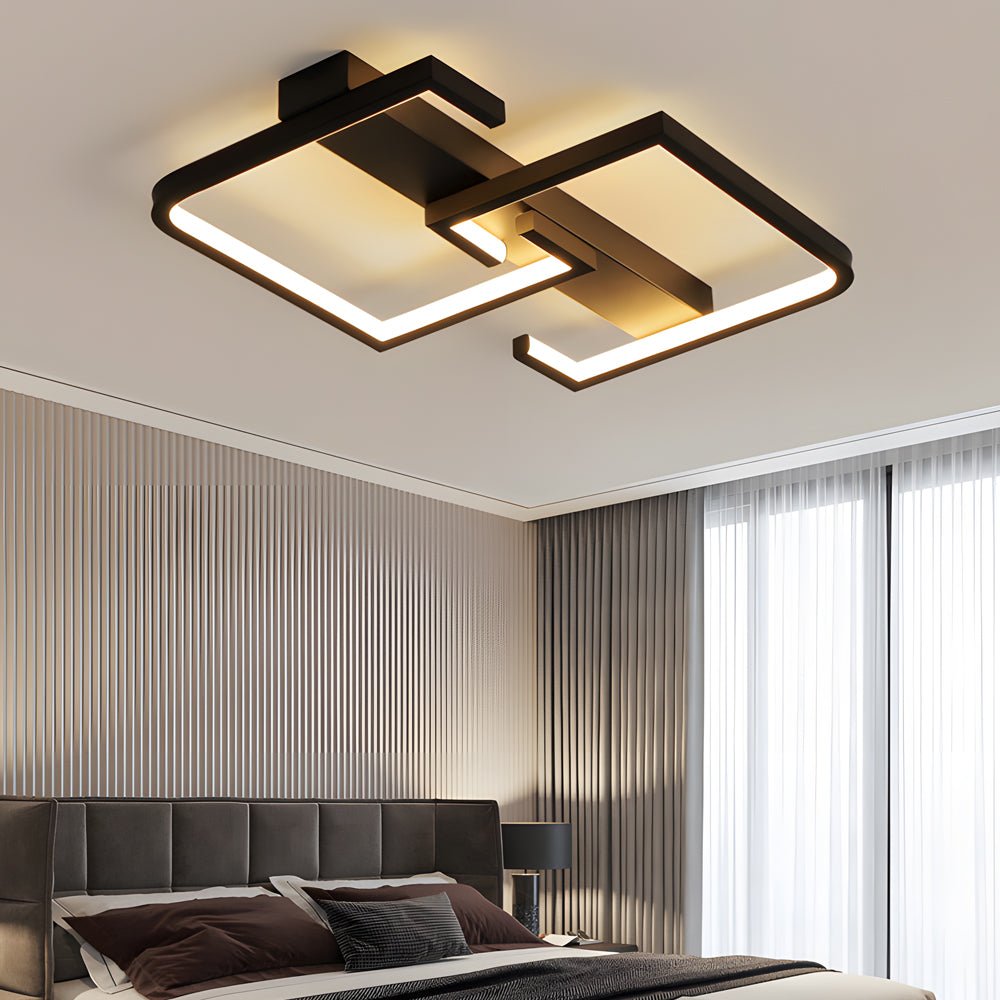 Square Frame LED Ceiling Light with 3-Step Dimming - Black Modern