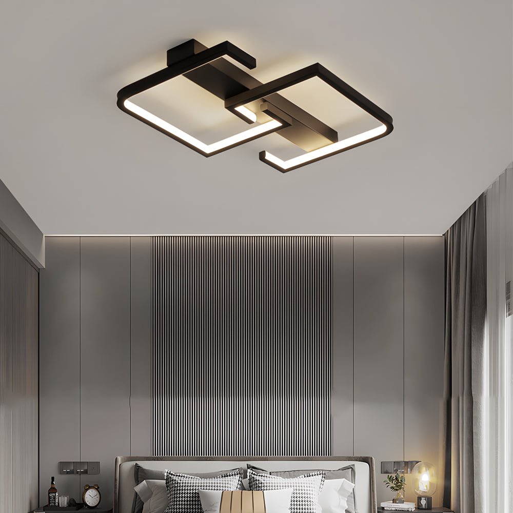 Square Frame LED Ceiling Light with 3-Step Dimming - Black Modern