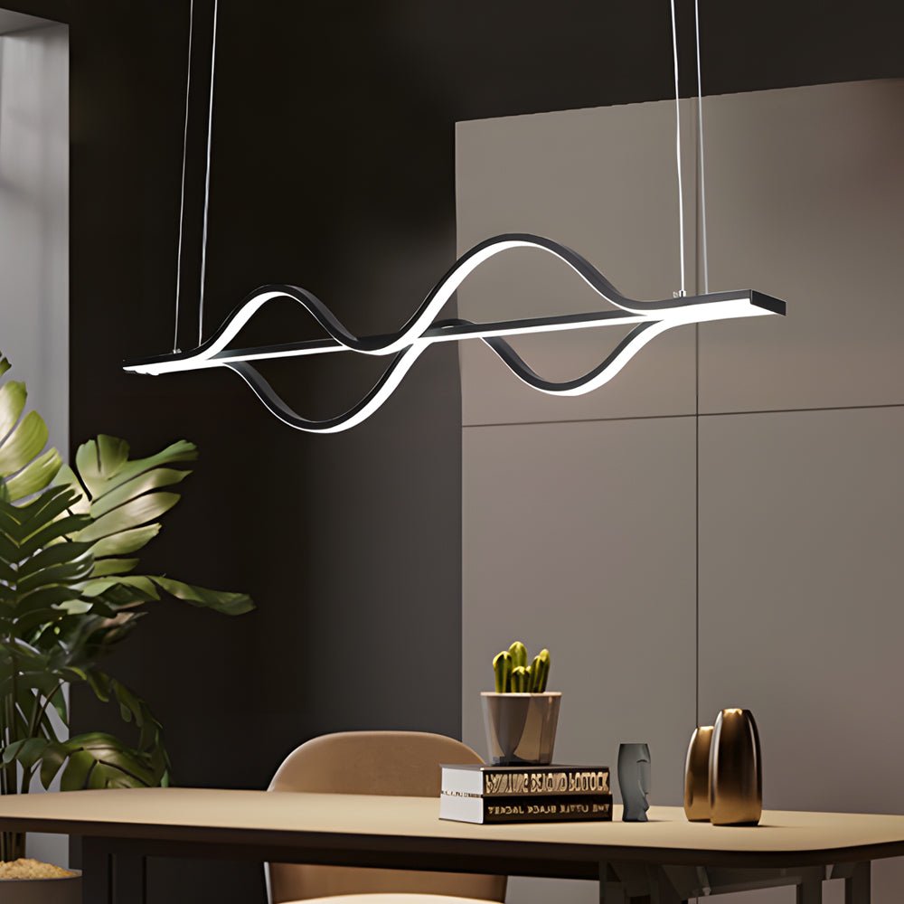Wave Line Modern Black Chandelier with 3-Step Dimming