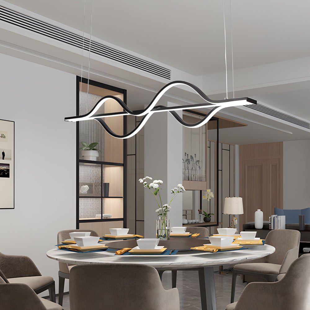 Wave Line Modern Black Chandelier with 3-Step Dimming