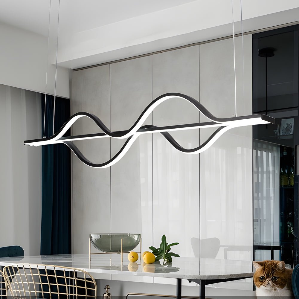 Wave Line Modern Black Chandelier with 3-Step Dimming