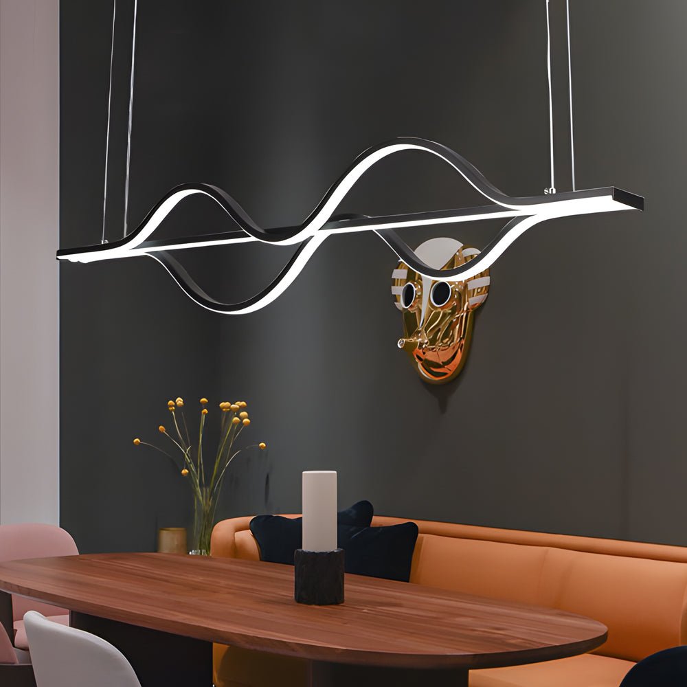 Wave Line Modern Black Chandelier with 3-Step Dimming