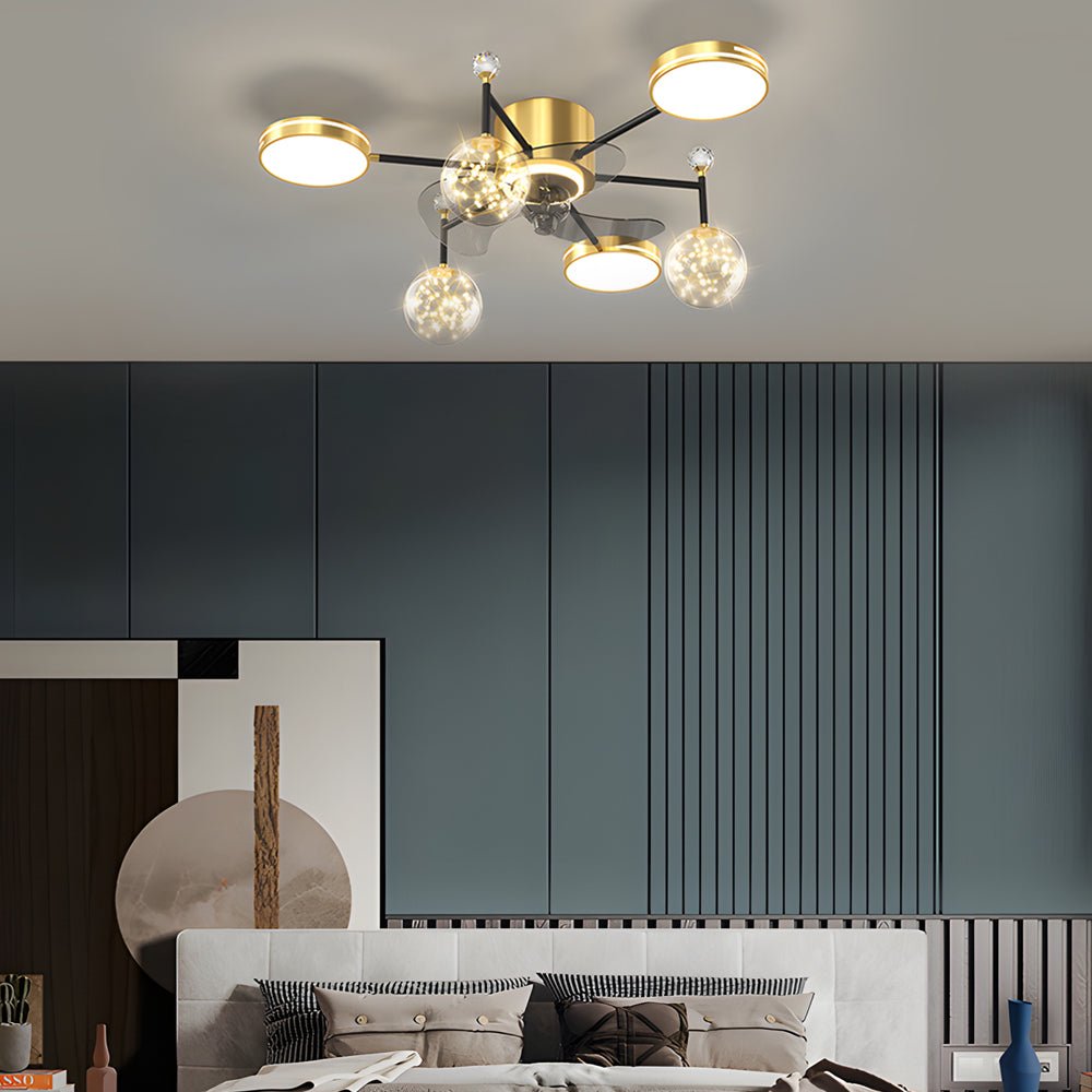 Modern Ceiling Fan with Light - Stars Ball Design - Three-Step Dimming