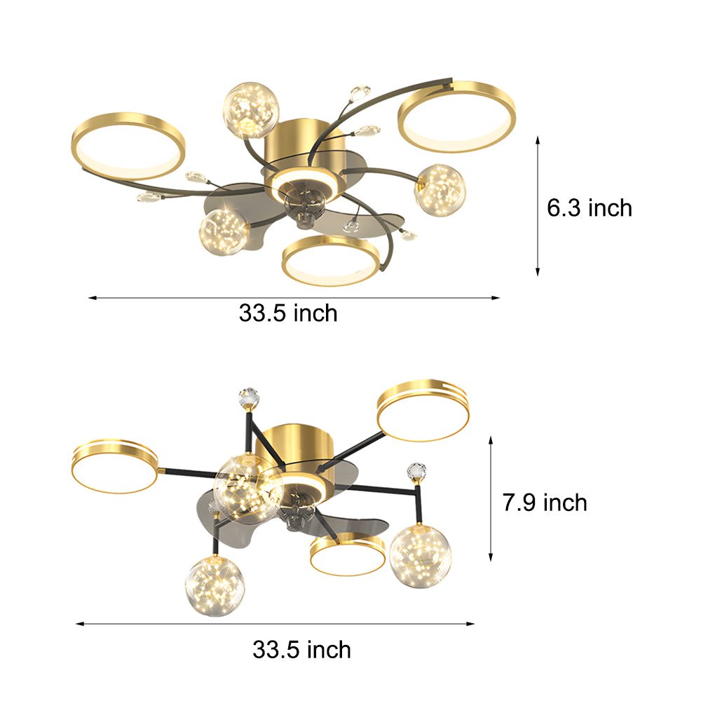 Modern Ceiling Fan with Light - Stars Ball Design - Three-Step Dimming