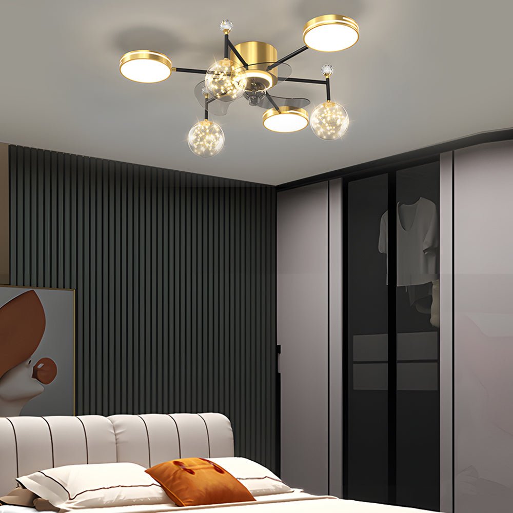 Modern Ceiling Fan with Light - Stars Ball Design - Three-Step Dimming
