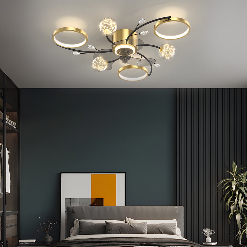 Modern Ceiling Fan with Light - Stars Ball Design - Three-Step Dimming