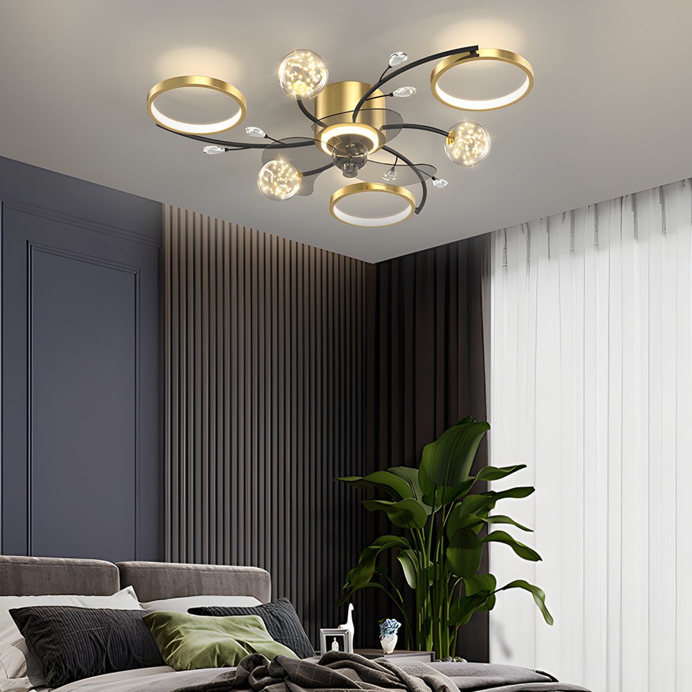 Modern Ceiling Fan with Light - Stars Ball Design - Three-Step Dimming