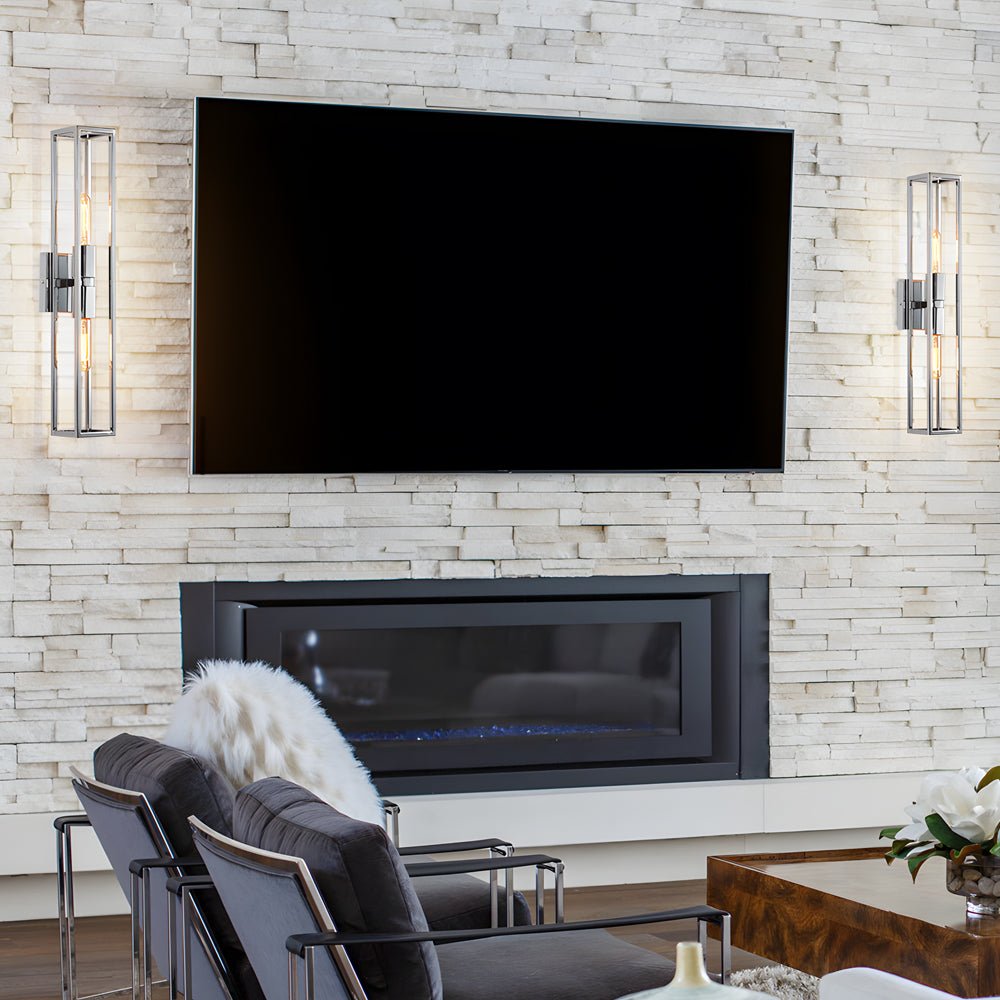 Modern Metal Frame Glass Shade Wall Sconce with Dual E27 Sockets