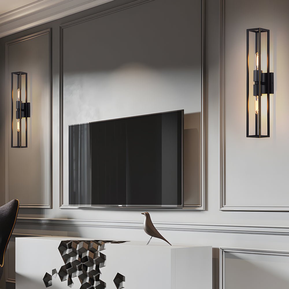 Modern Metal Frame Glass Shade Wall Sconce with Dual E27 Sockets