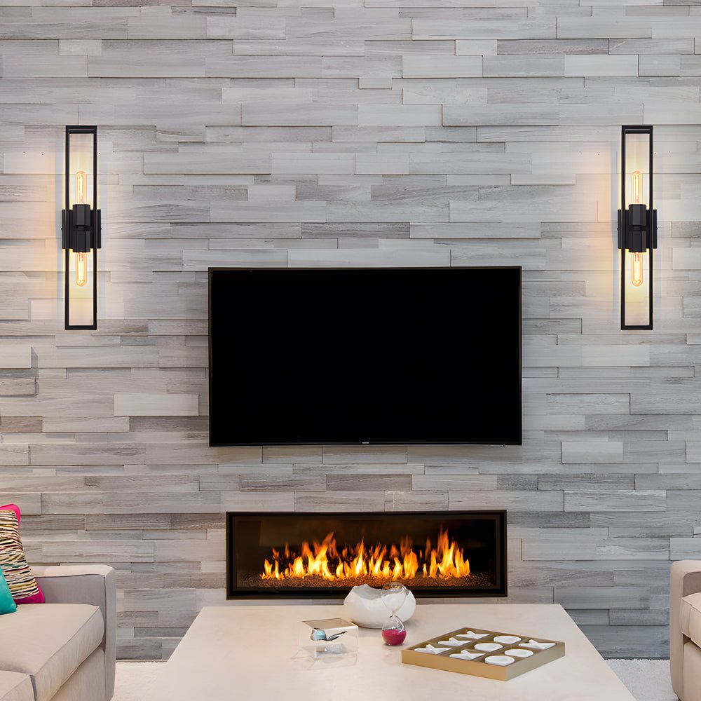 Modern Metal Frame Glass Shade Wall Sconce with Dual E27 Sockets