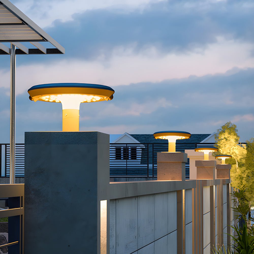 Modern Round Solar LED Post Light with Dual Motion Sensor