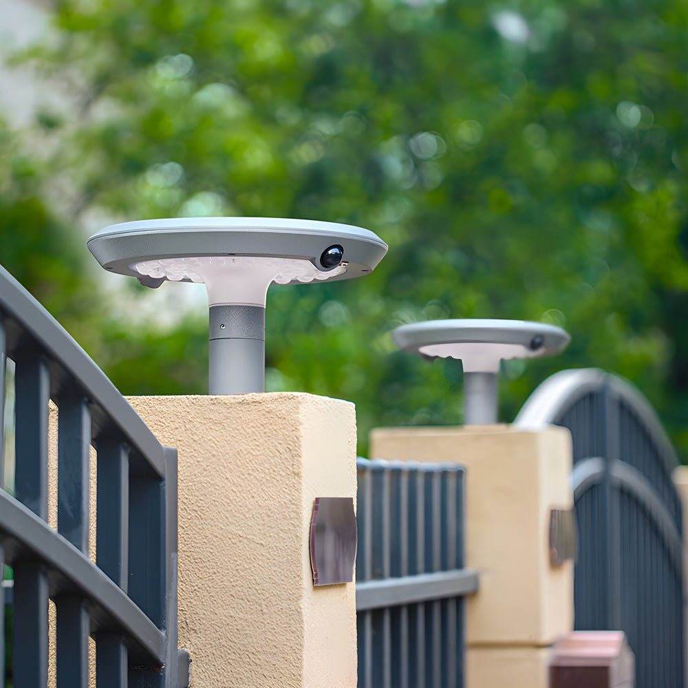 Modern Round Solar LED Post Light with Dual Motion Sensor